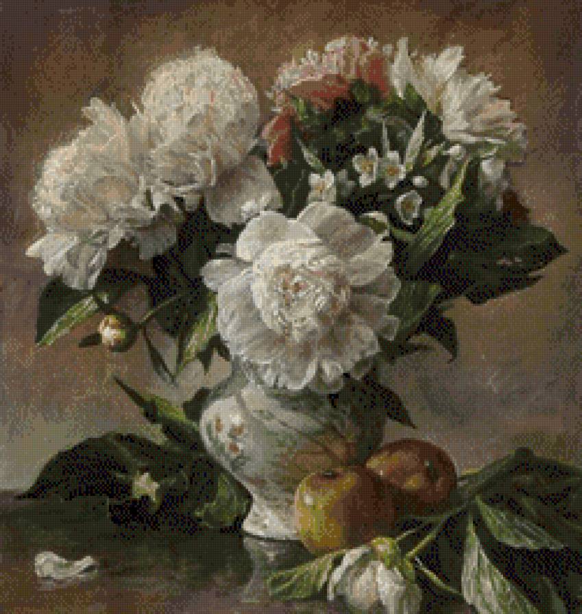 Белые пионы - пионы, цветы, натюрморт, букет - предпросмотр