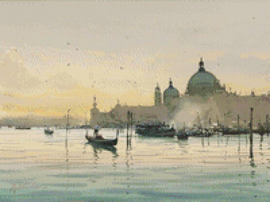 прекрасная венеция - пристань, гондола, живопись, причал, река, люди - предпросмотр