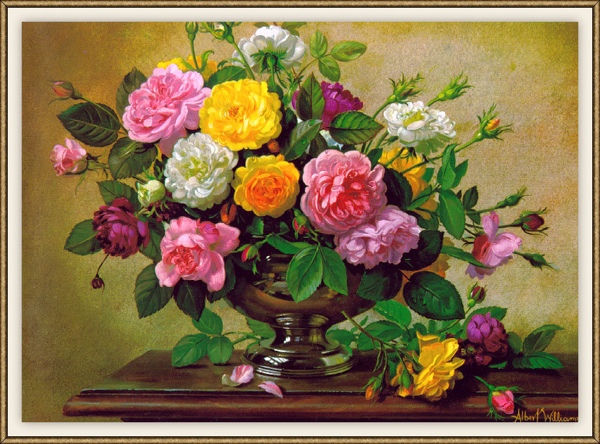Натюрморт с цветами - цветы, стол, натюрморт, картина, живопись, ваза - оригинал