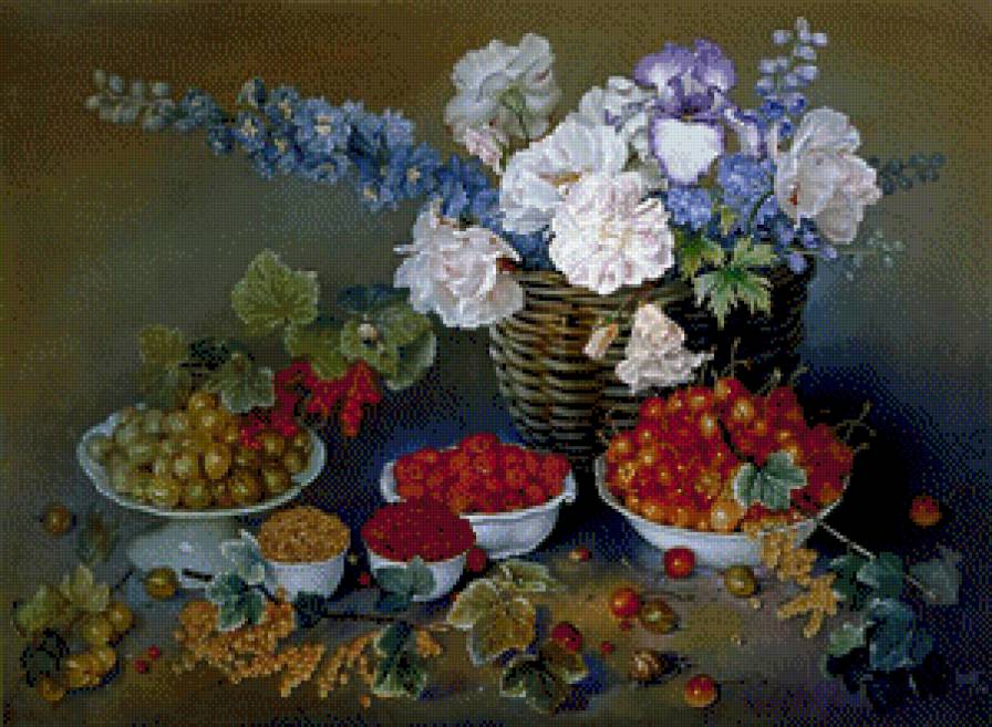Летняя феерия - натюрморт, ягоды, цветы - предпросмотр