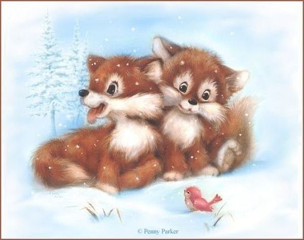 Лисята - снег, лясята, природа, животные - оригинал