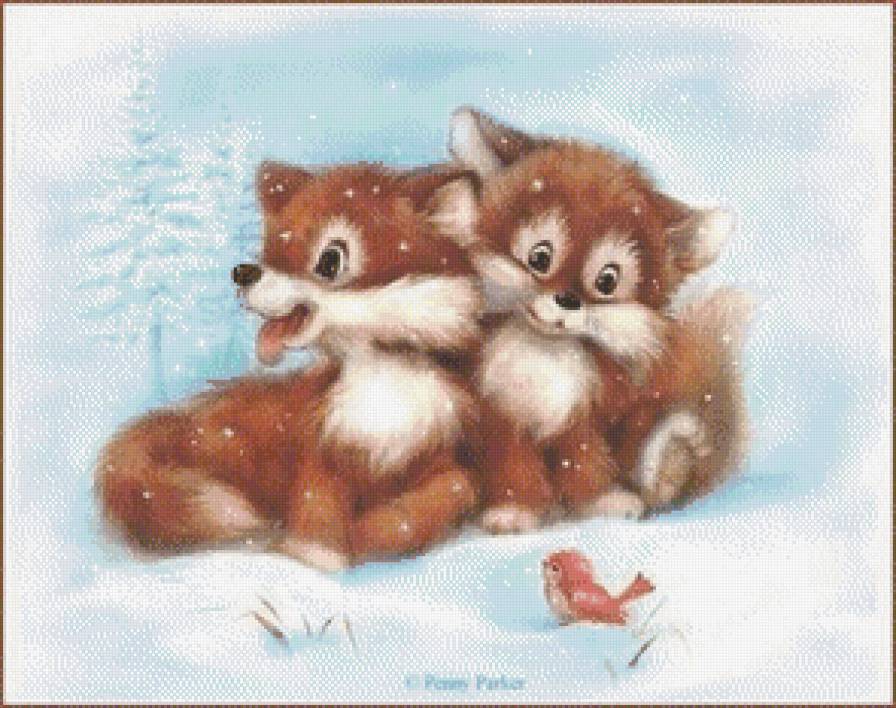 Лисята - лясята, снег, животные, природа - предпросмотр