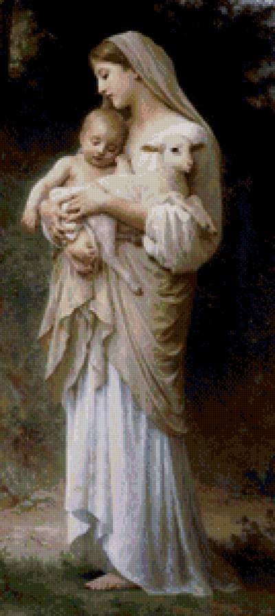 женщина с ребенком - картина, животные, дети, мать и дитя - предпросмотр