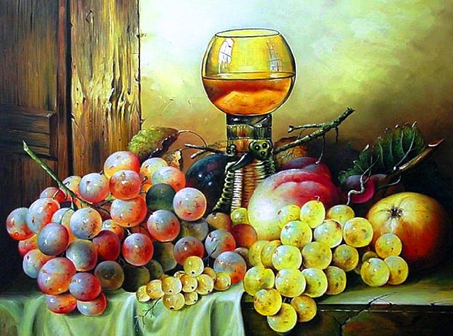 натюрморт с виноградом - пано, ягоды, натюрморт, фрукты, виноград - оригинал