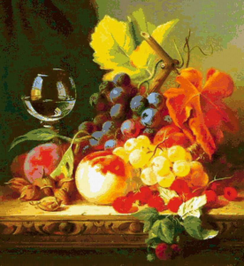 натюрморт с виноградом - фрукты, натюрморт, пано, листья, ягоды, виноград - предпросмотр