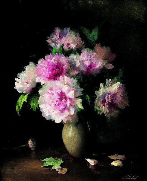 пионы в вазе - цветы, натюрморт, ваза, живопись, пионы, букет - оригинал