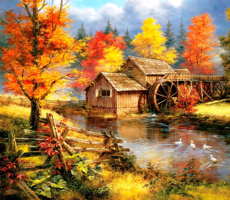 осенний пейзаж - осень, картина, природа, пейзаж - оригинал