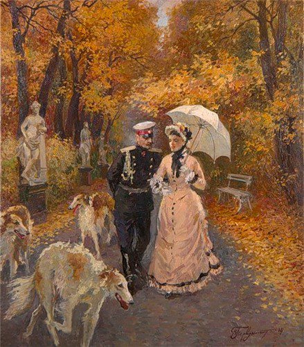 прогулка - мужчина, девушка, живопись - оригинал