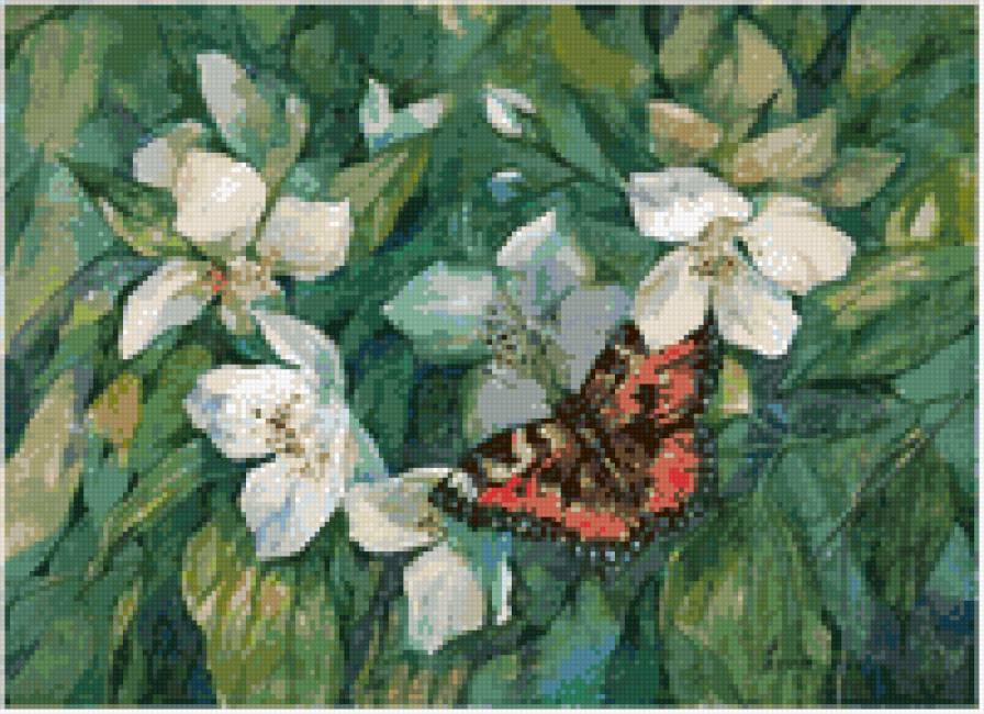 Бабочка и цветы - предпросмотр
