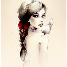 Схема вышивки «Девушка и голуби»