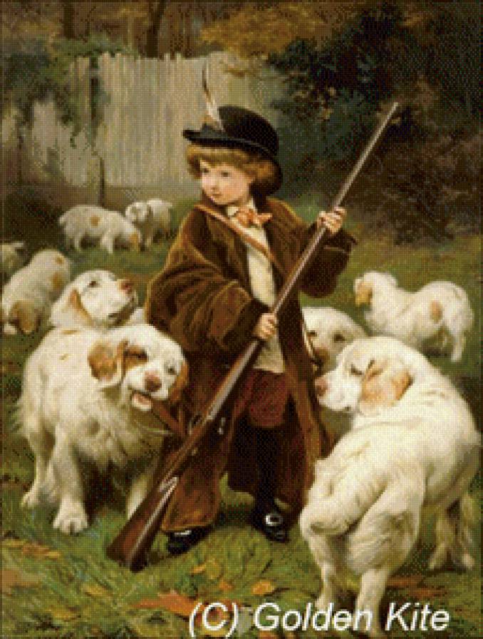 юный охотник - ружье, мальчик, собаки - предпросмотр