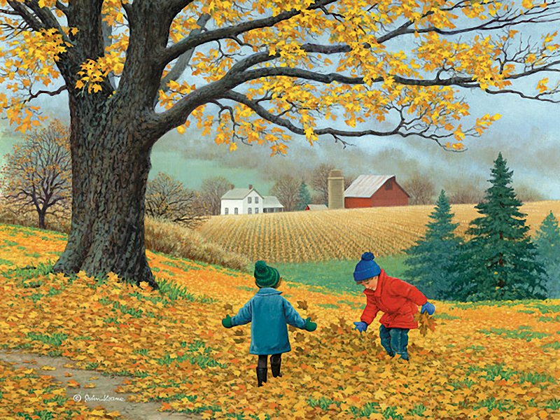 Осенняя пора - деревня, дети, осень - оригинал