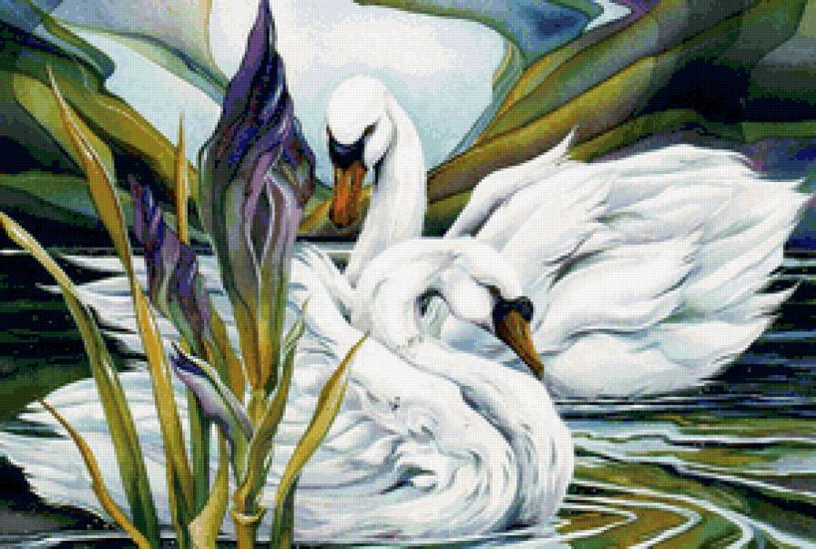 Серия Батик - лебеди, природа - предпросмотр