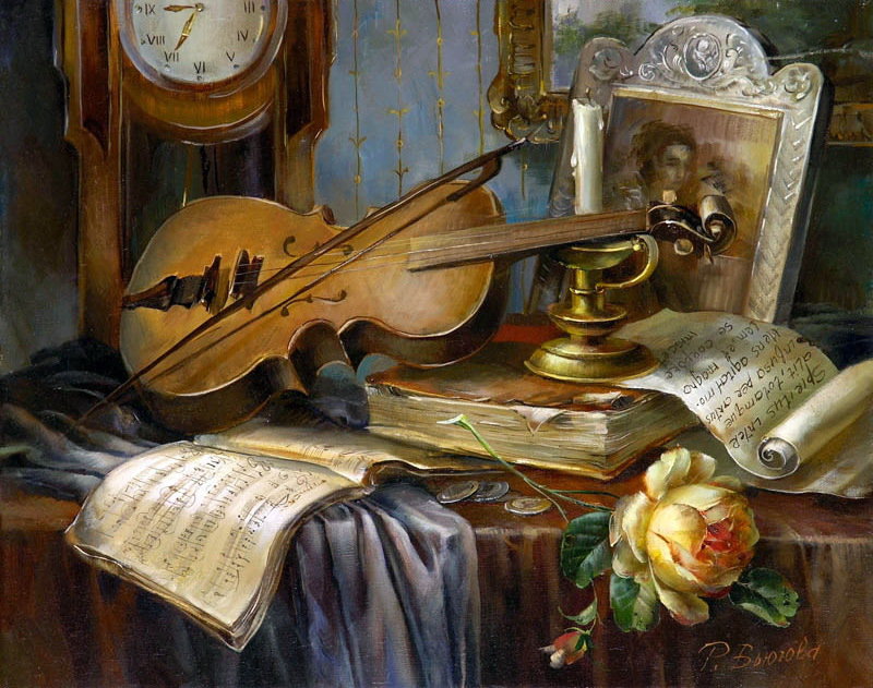 картина - цветы, скрипка - оригинал