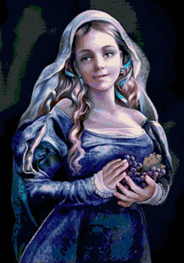 девушка с виноградом - пано, девушка, виноград, картина - предпросмотр