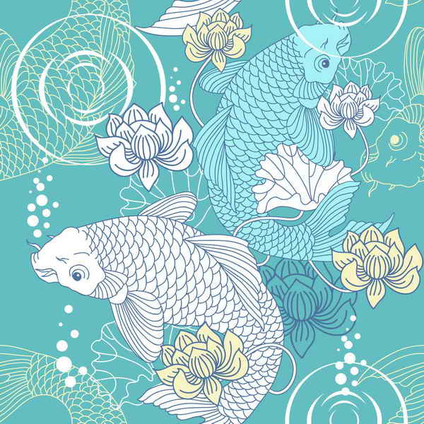 Карпы кои - карпы, кувшинки, вода - оригинал