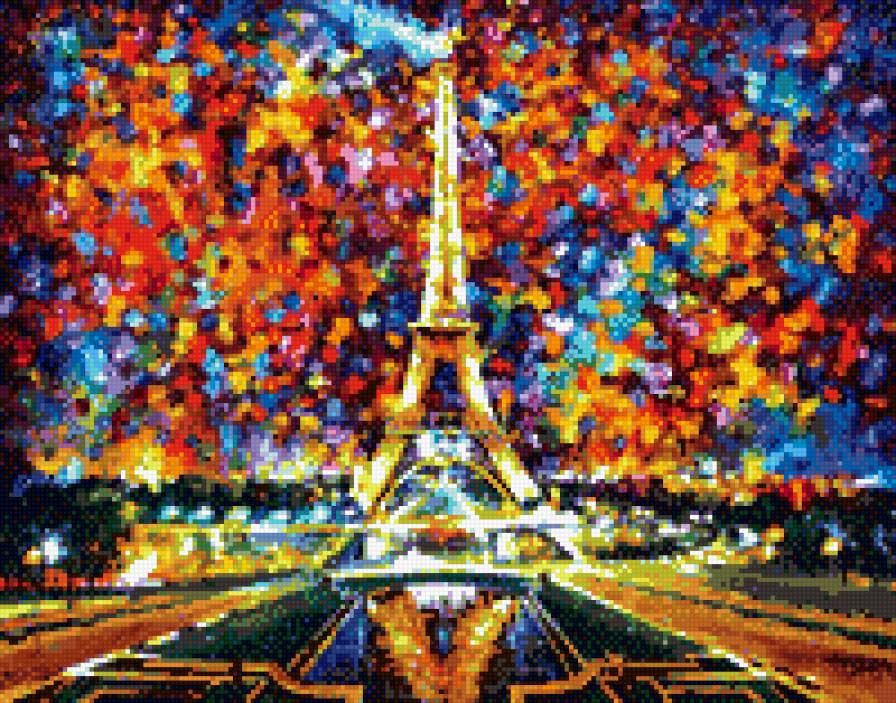 Башня от Афремова Л. - краски, яркость, париж, эйфелева башня, картина, огни - предпросмотр