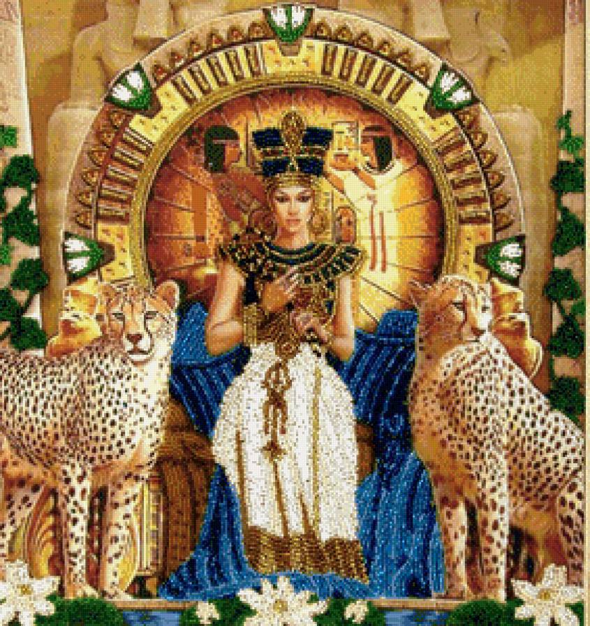 девушка и леопарды - царица, кошки, египет, хищники, животные, египетский мотив - предпросмотр