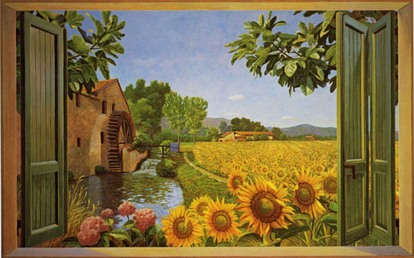 серия "подсолнухи" - цветы.подсолнухи.дом.окно - оригинал