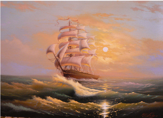 золотой парус - море, парусник, корабль, парус, закат - оригинал