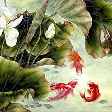 Схема вышивки «пано с лотосами и рыбами»