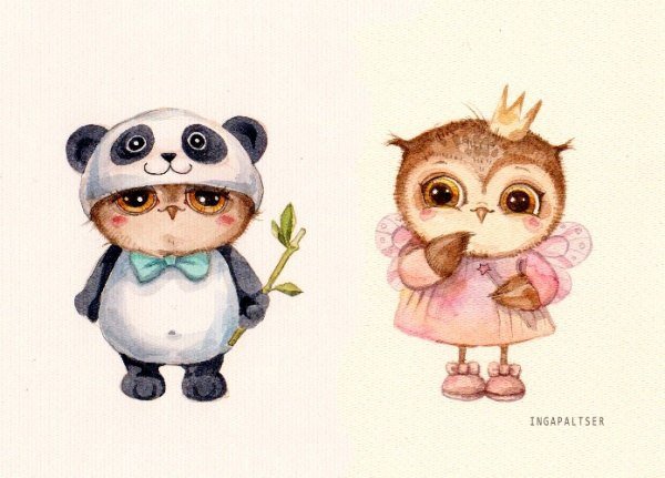 совы-брат и сетра - сова, принцесса, птицы, панда - оригинал