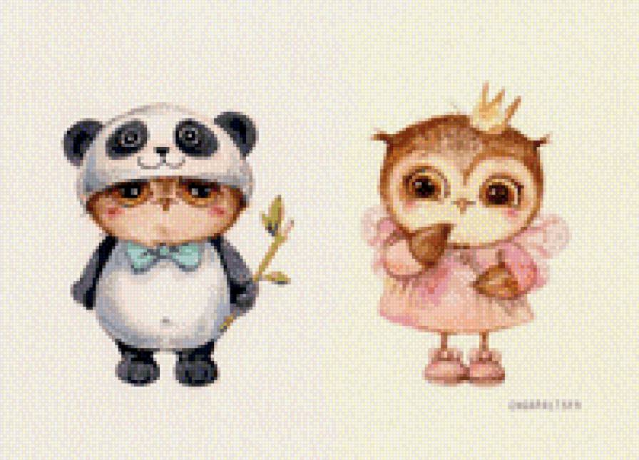 совы-брат и сетра - панда, принцесса, сова, птицы - предпросмотр