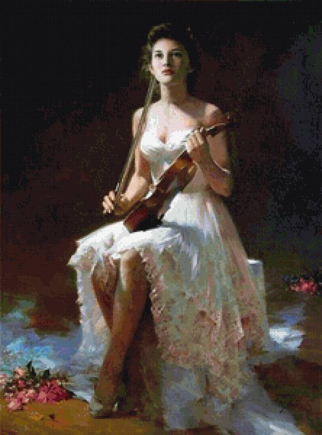 женские портреты - девушка, скрипка, портрет - предпросмотр