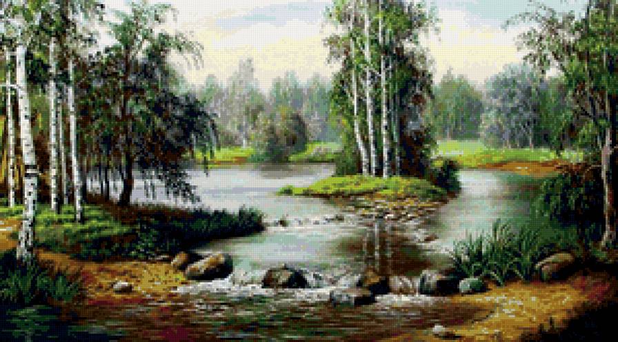 лесной учей - ручей, природа, пейзаж, березы, лес - предпросмотр