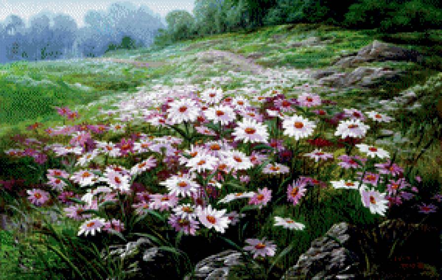 картина - цветы, поле, пейзаж - предпросмотр