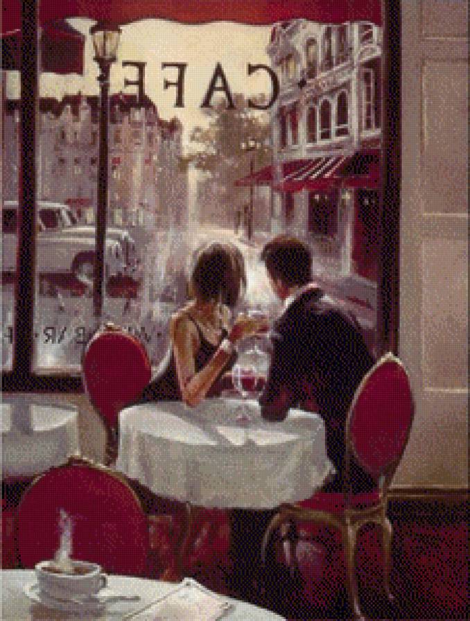 В кафе - пара, кафе, за столиком - предпросмотр