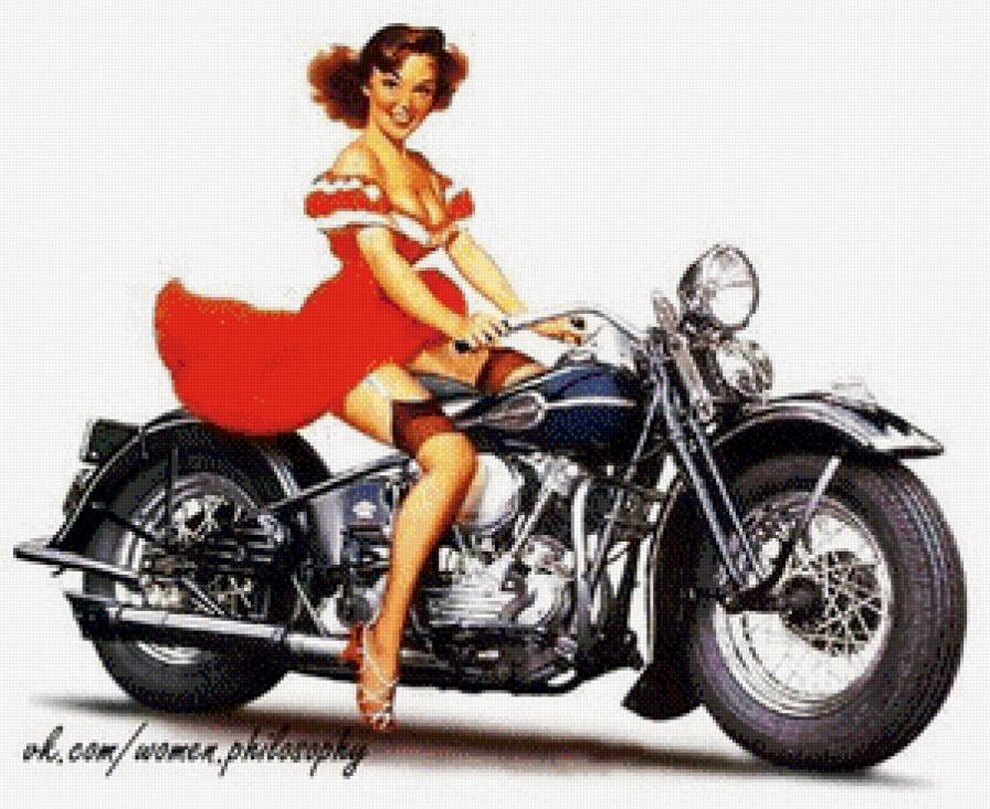 Байкерша - мотоцикл, девушка - предпросмотр