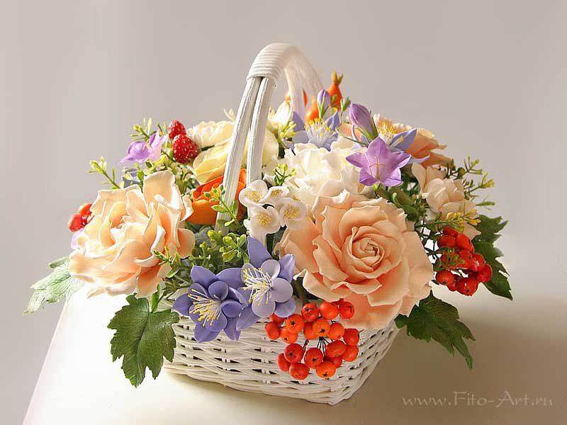 Цветы в корзине - цветы, натюрморт - оригинал