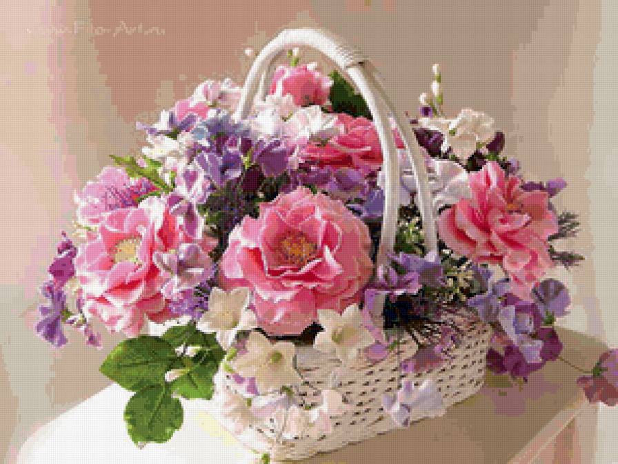 Цветы в корзине - натюрморт, цветы - предпросмотр