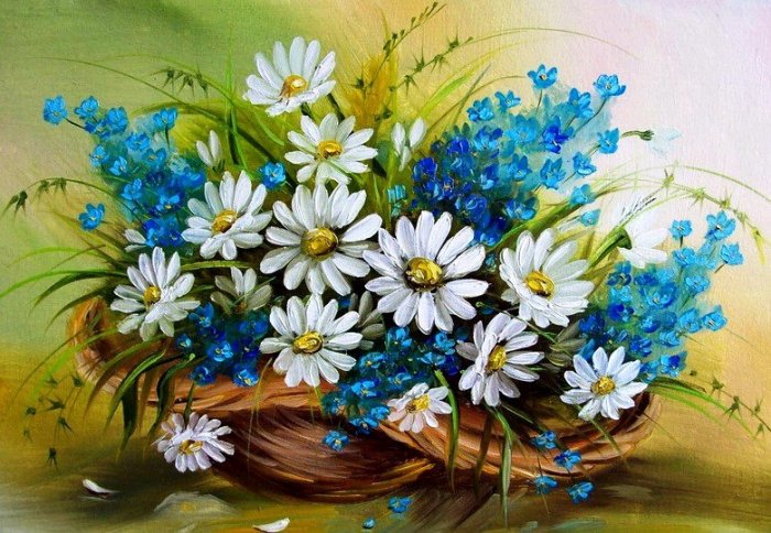 Ромашки,незабудки - букет - оригинал