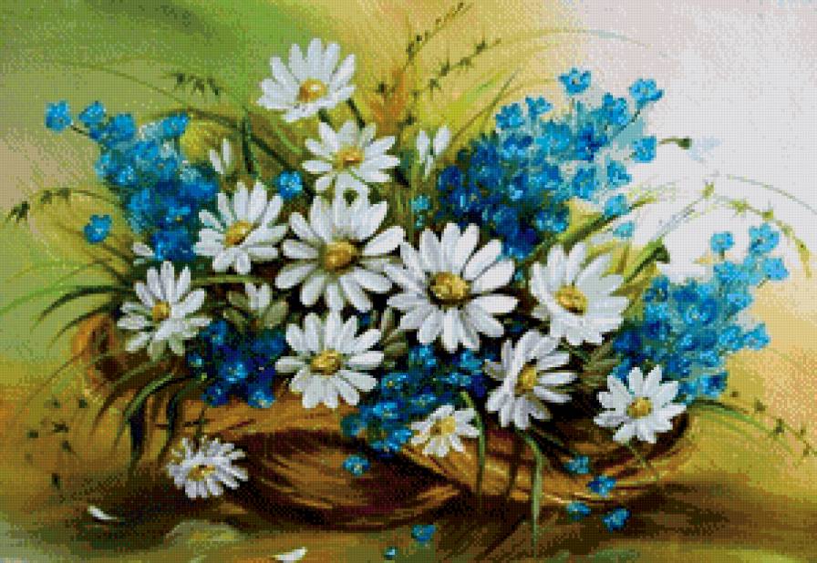Ромашки,незабудки - букет - предпросмотр
