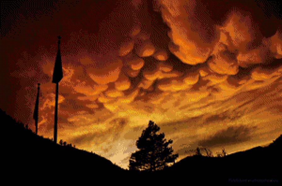 Небеса - теплый вечер, закат, необычные облака - предпросмотр