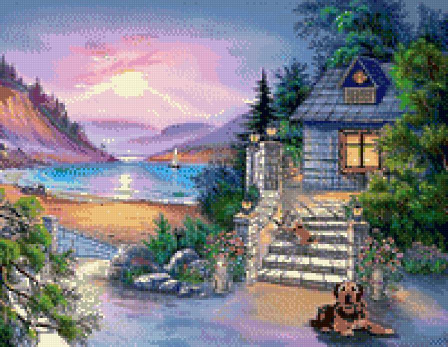 дом - дом, собака, закат - предпросмотр