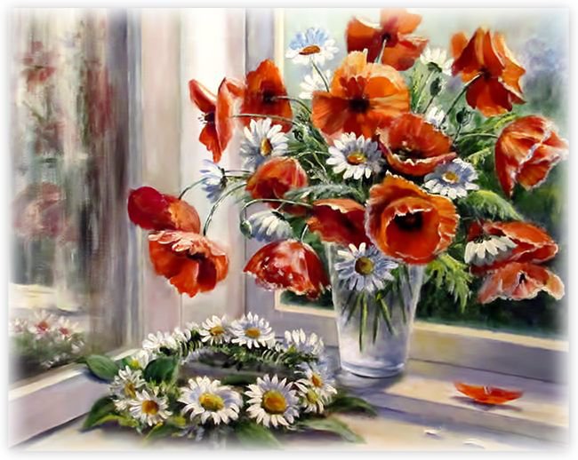 картина - цветы.букет, маки - оригинал