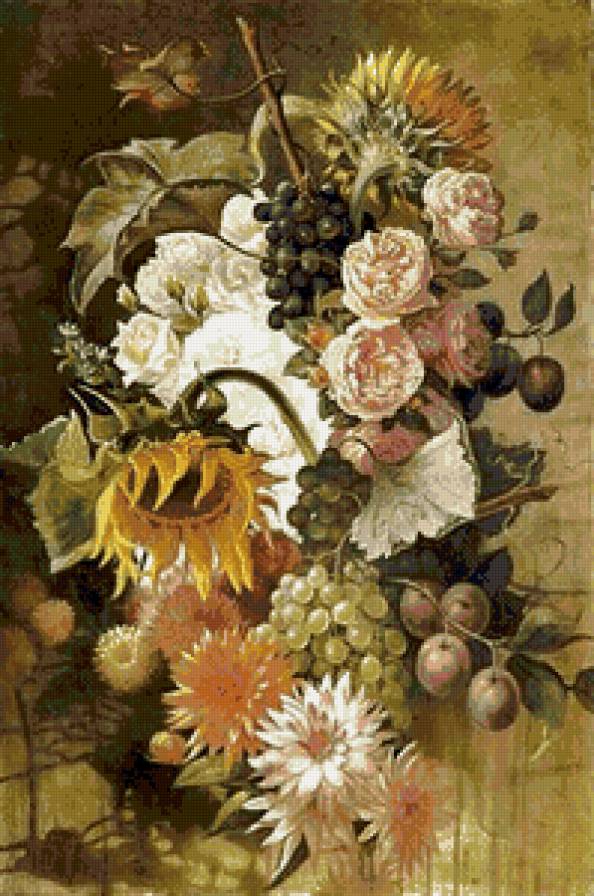 букет - цветы, натюрморт, картина, виноград - предпросмотр