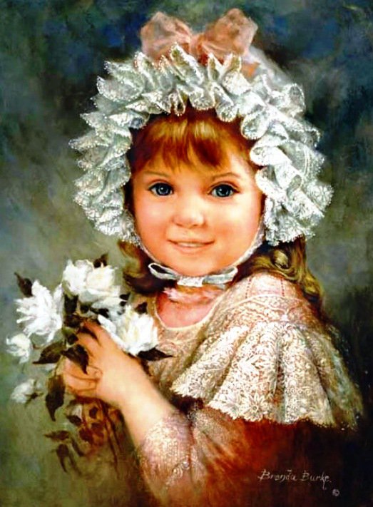 девочка с розами - цветы, картина, розы, дети - оригинал