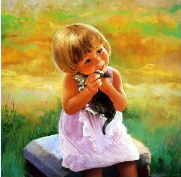 серия "дети" - дети.девочка.котик - оригинал