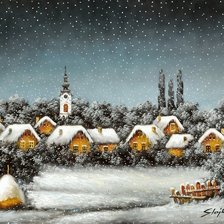 Схема вышивки «Зима в селе»