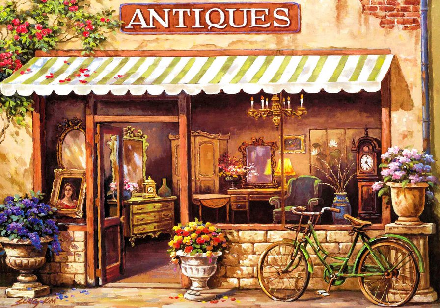 антикварный магазин - пейзаж, дом, цветы - оригинал