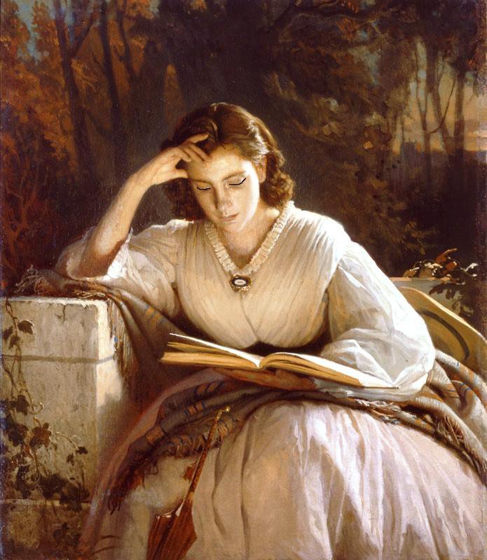 за книгой - картина, пейзаж, девушка, портрет - оригинал