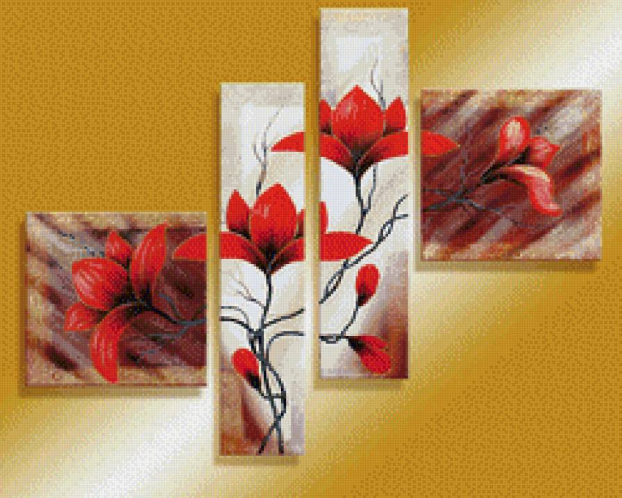 магнолия - цветы, триптих - предпросмотр