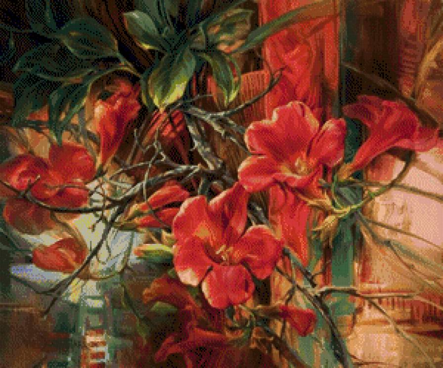 красные цветы - цветы красивые красные вышивка - предпросмотр