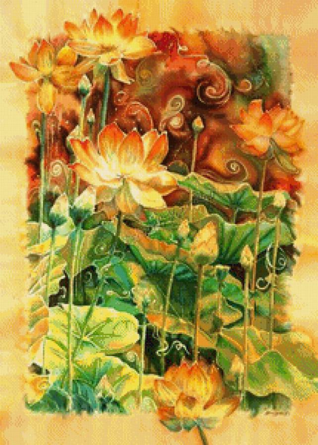 Цветущие лотосы - лотосы, картина - предпросмотр