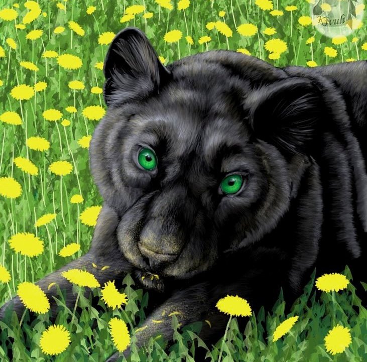 сюжет для подушки - кошки, хищники, животные, цветы - оригинал