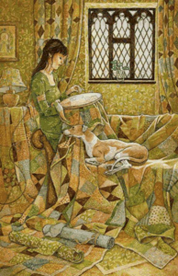 рукодельница - девушка, рукоделие, собака - предпросмотр